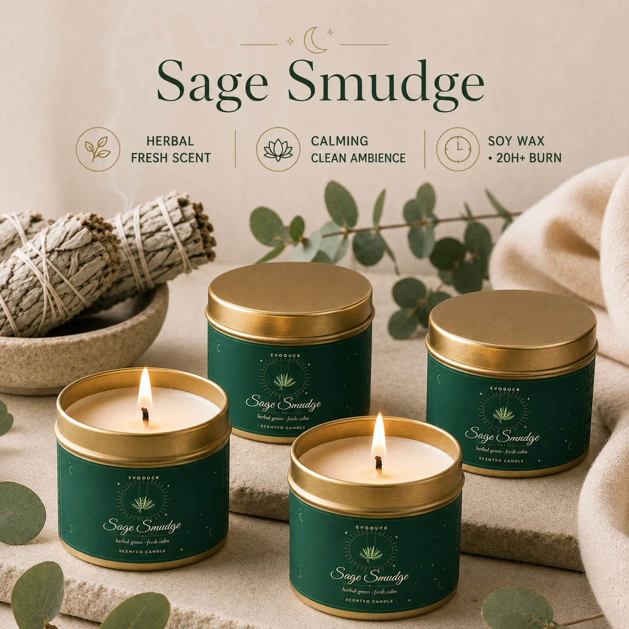 Home Fragrance Set Gift - EVODUCK Sage Smudge Scented Candle 4