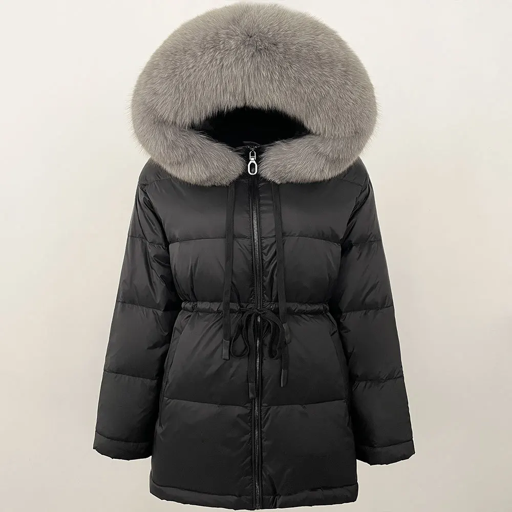 Neue Echt Waschbären Pelz Frauen Winter Puffer Jacke Verdicken Flauschigen Warme Parka Frauen Taille Versenkbare Ente Unten Wasserdichte Mantel