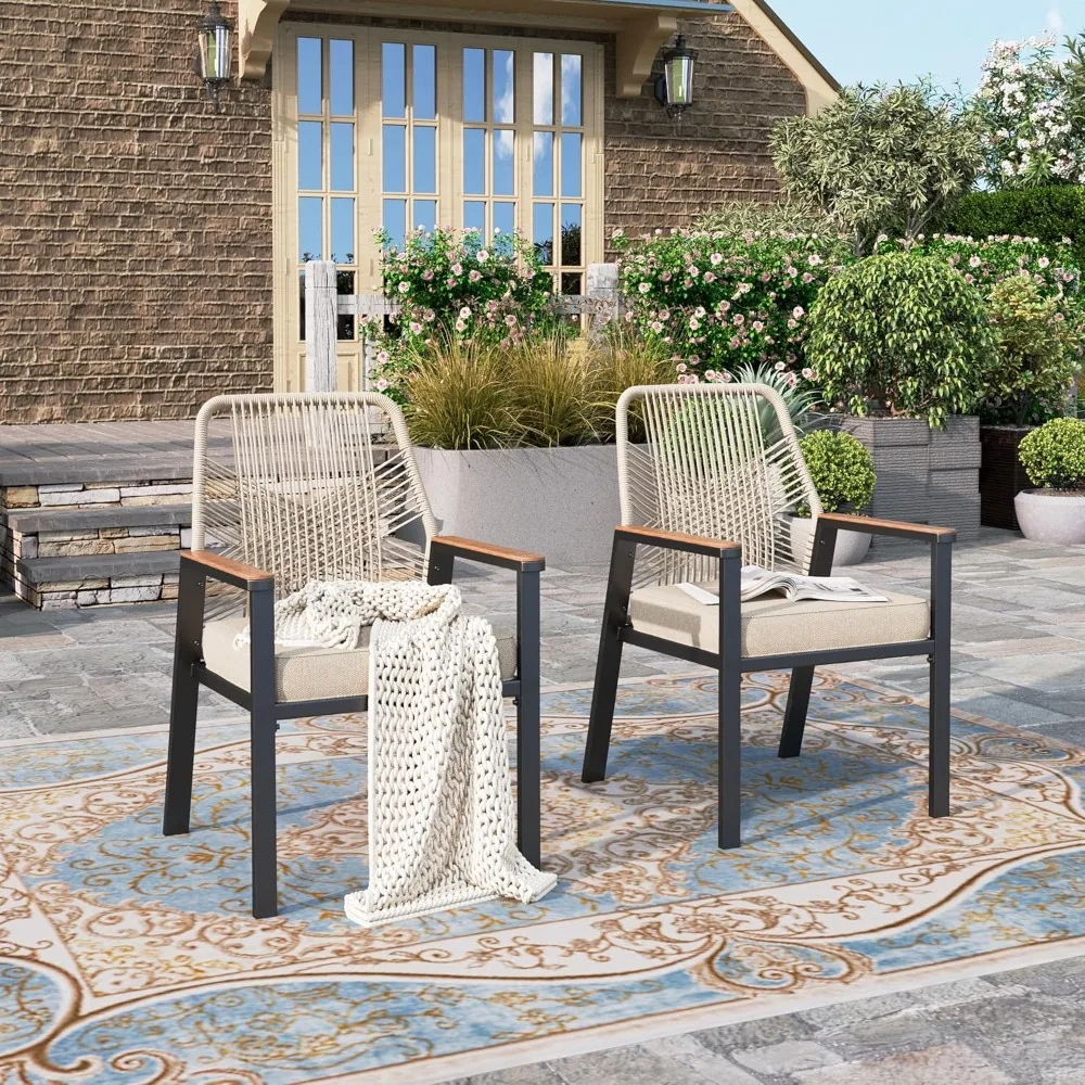 

Rattan Dining Chairs with Heavy-Duty Wrought Iron Metal Frame, All-Weather Patio Chairs for Garden Lawn Backyard Kitchen Deck