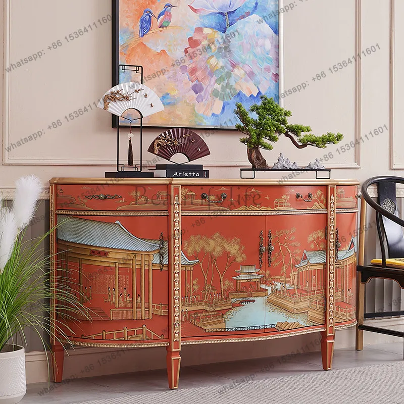 FG French semi-round new Chinese high-end light luxury orange solid wood decorative porch side cabinet
