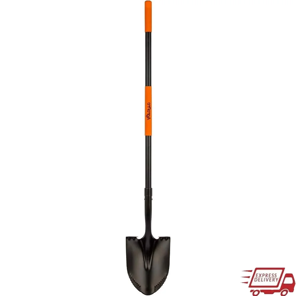 

Heavy Duty Metal Shovel Long Fiberglass Handle 58 Inch Digging Shovel with Serrated Blade Non-Slip Grip Ideal Gardening