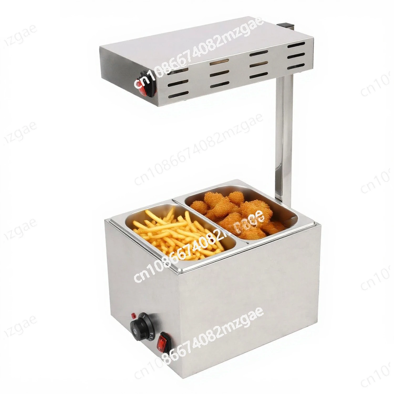 Heating Lamp for French Fries and Fried Chicken, Large Capacity Commercial Stainless Steel Popcorn Chicken Wing Warmer