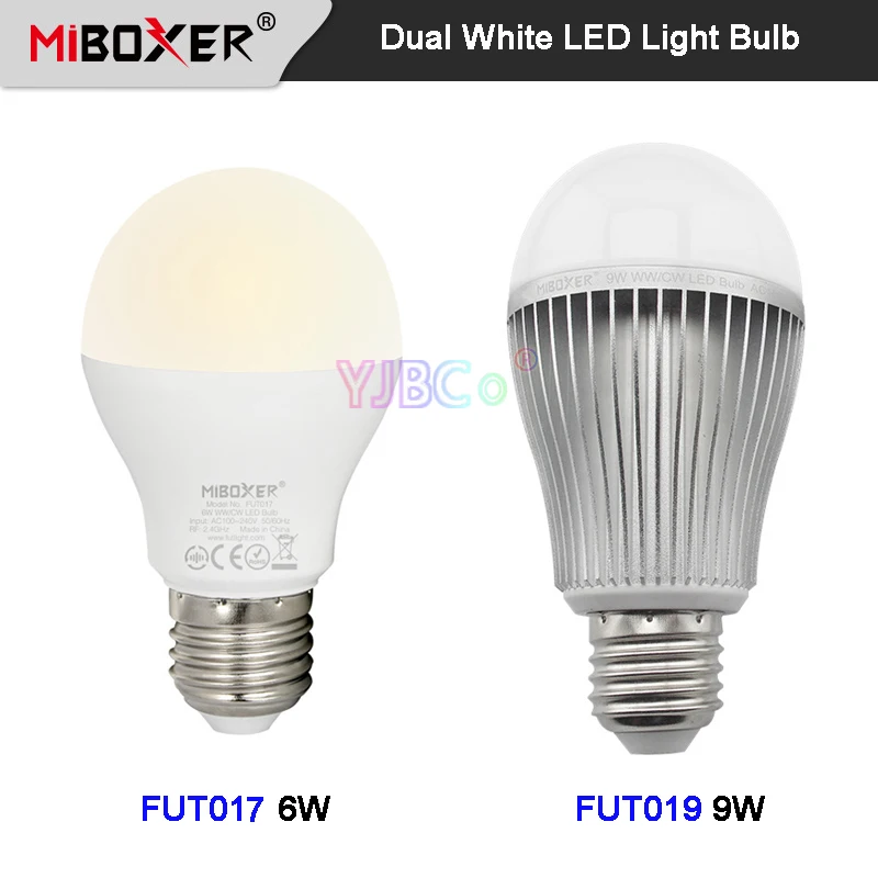 Miboxer 6W 9W CCT Dual White LED Light Bulb E27 FUT017 FUT019 110V 220V AC Smart indoor lamp 2.4G RF Remote /APP/ Voice control