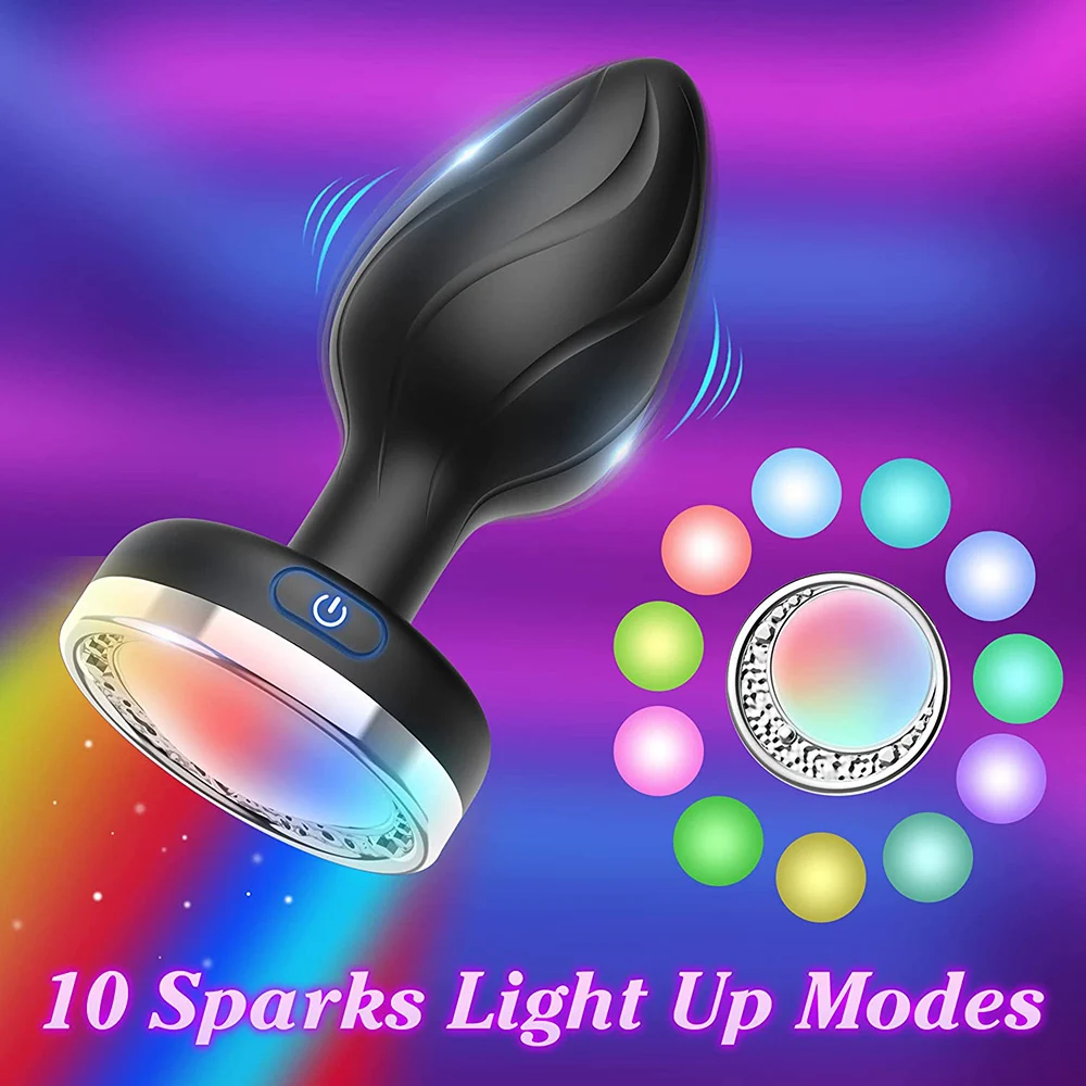 Silicone Led Anal Butt Plug Vibrator Luminous Lighting Large Anal Beads Plug Wireless Remote Control Vaginal Sex Toy Man Women