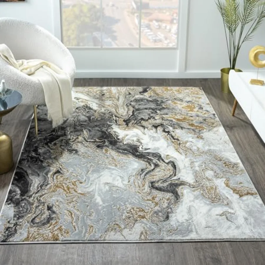 

Marble Swirl Abstract Area Rug Smoke 6x9 for Living Room and Bedroom Decor Stylish NonSlip Modern Design with Elegant Texture a