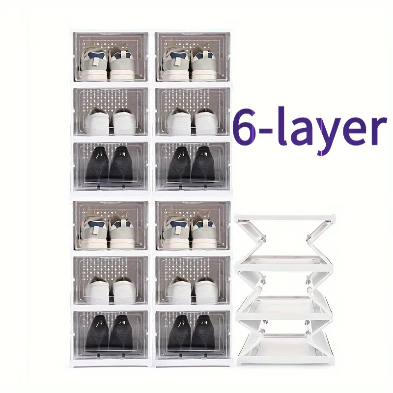 6-layer transparent shoe box, thick foldable sports shoe storage rack, stackable dust-proof high-top cabinet shoe rack