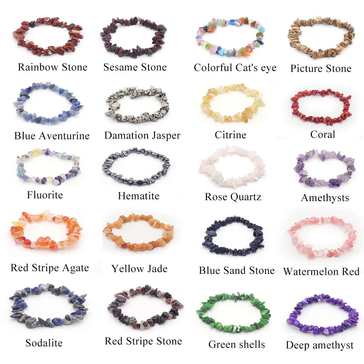 32 Kinds Charming Natural Stone Semi-Precious Crystal/Agate/Jade/Amber/Shell Crushed Stone Irregular Bracelet Jewelry Gifts