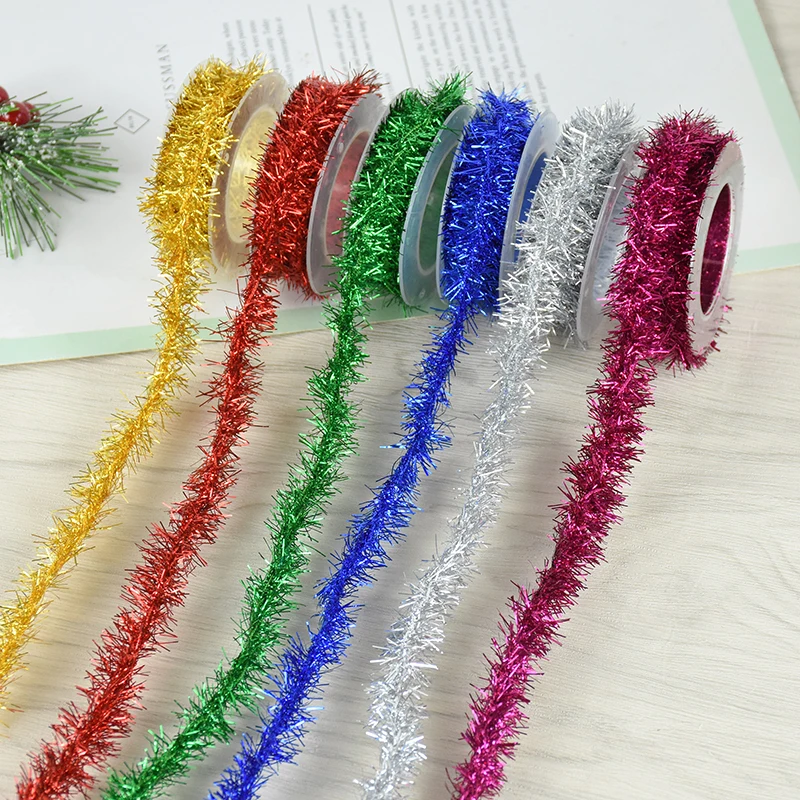 1.5M Christmas Colorful Ribbon Gold Silver Wire Garland Tinsel Hanging Rattan Xmas Tree Ornaments Wedding Birthday Party Decor