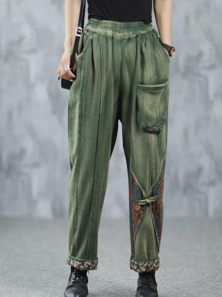 2023 Chinese Designer Autumn Ladies Fashion Vintage Pants Womens Loose Casual Elastic Harem Trousers Females Harajuku Clothing