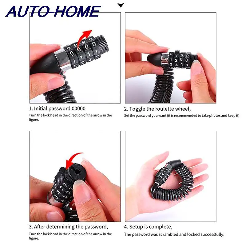 Bike Accessories Security Password 4 Digit Anti-Theft Combination Number Code Steel Cable Chain Bicycle Lock