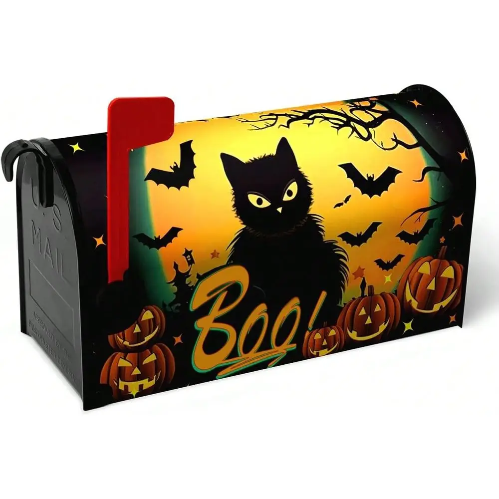 Halloween Mailbox Covers Castle Pumpkin Boo Magnetic Mailbox Wrap Black Cat Oversized Cat Moon Mail Post Box Cover Large Size 2