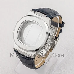 41mm Watch Case Leather Strap Parts Sapphire Crystal Glass For Mod Nautilus Seiko nh34 nh35 nh36 nh38 Movement Dial Waterproof