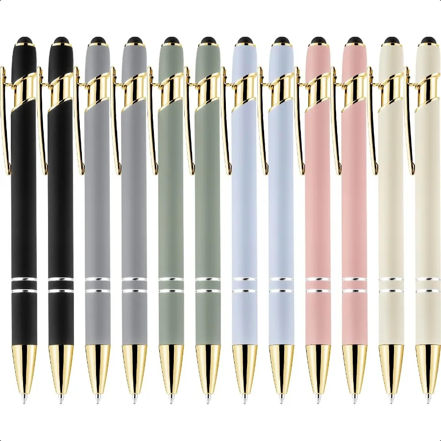 

12 Pack Morandi Gold Ballpoint Pen with Stylus Tip 1.0 mm Black Ink Smooth Writing Pens Metal Stylus Pens for Touch Screens