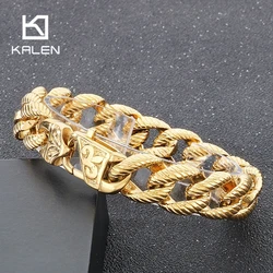 16MM Cuban Chain Stainless Steel Bracelets for Men Personalized Hip Hop Accessory Twisted Gold Color Trendy Jewelry Wholesale