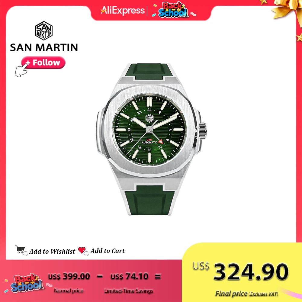 

San Martin 43mm Luxury Men's Sports Watch Brand GMT Automatic Mechanical Watches 10Bar Waterproof Sapphire Luminous SN0075G-C