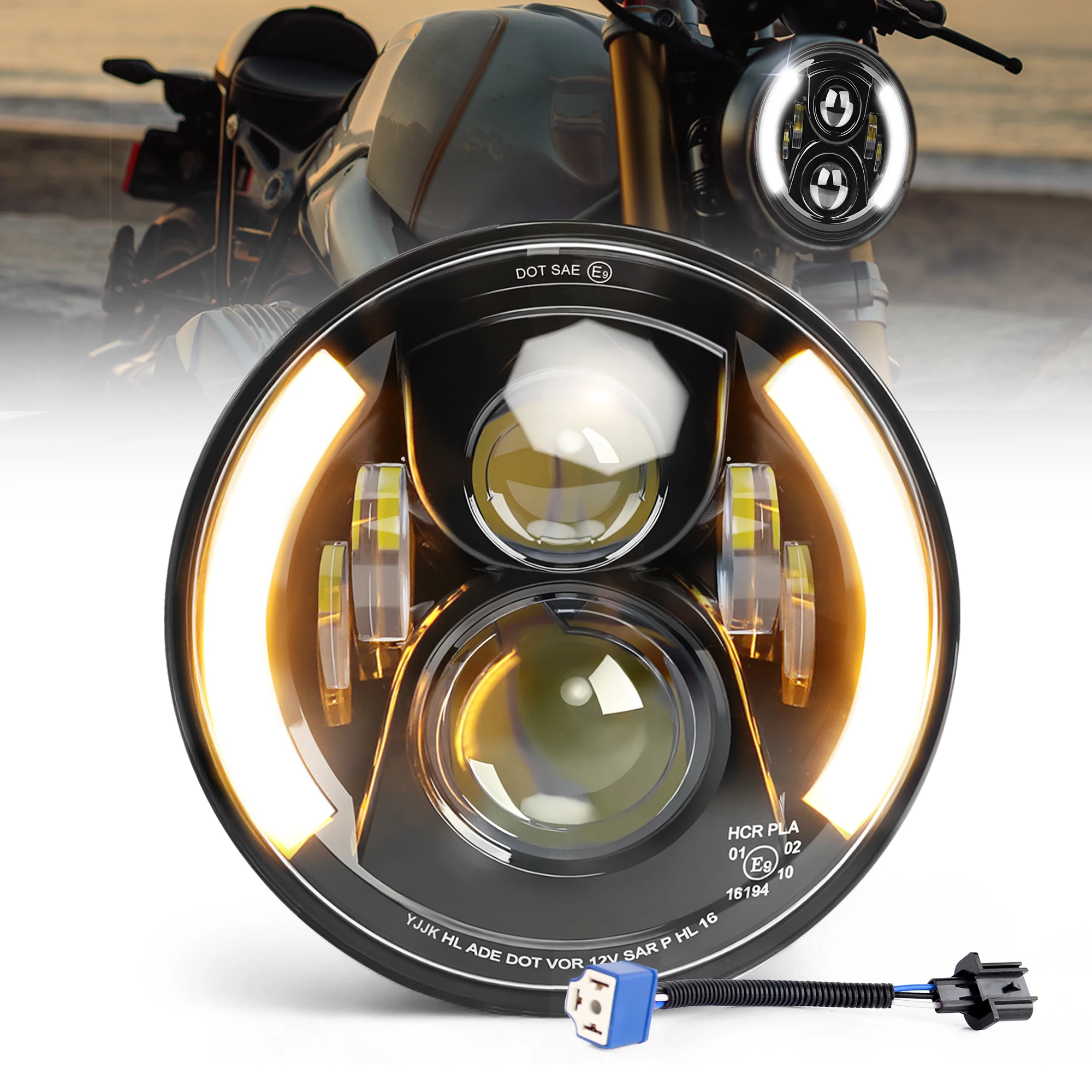 

HAOLIDE светодиодные фары 7-дюймовые круглые белые фары дальнего света полуянтарные DRL супер яркие для мотоциклов 4x4 грузовиков автомобили 12 В 24 В