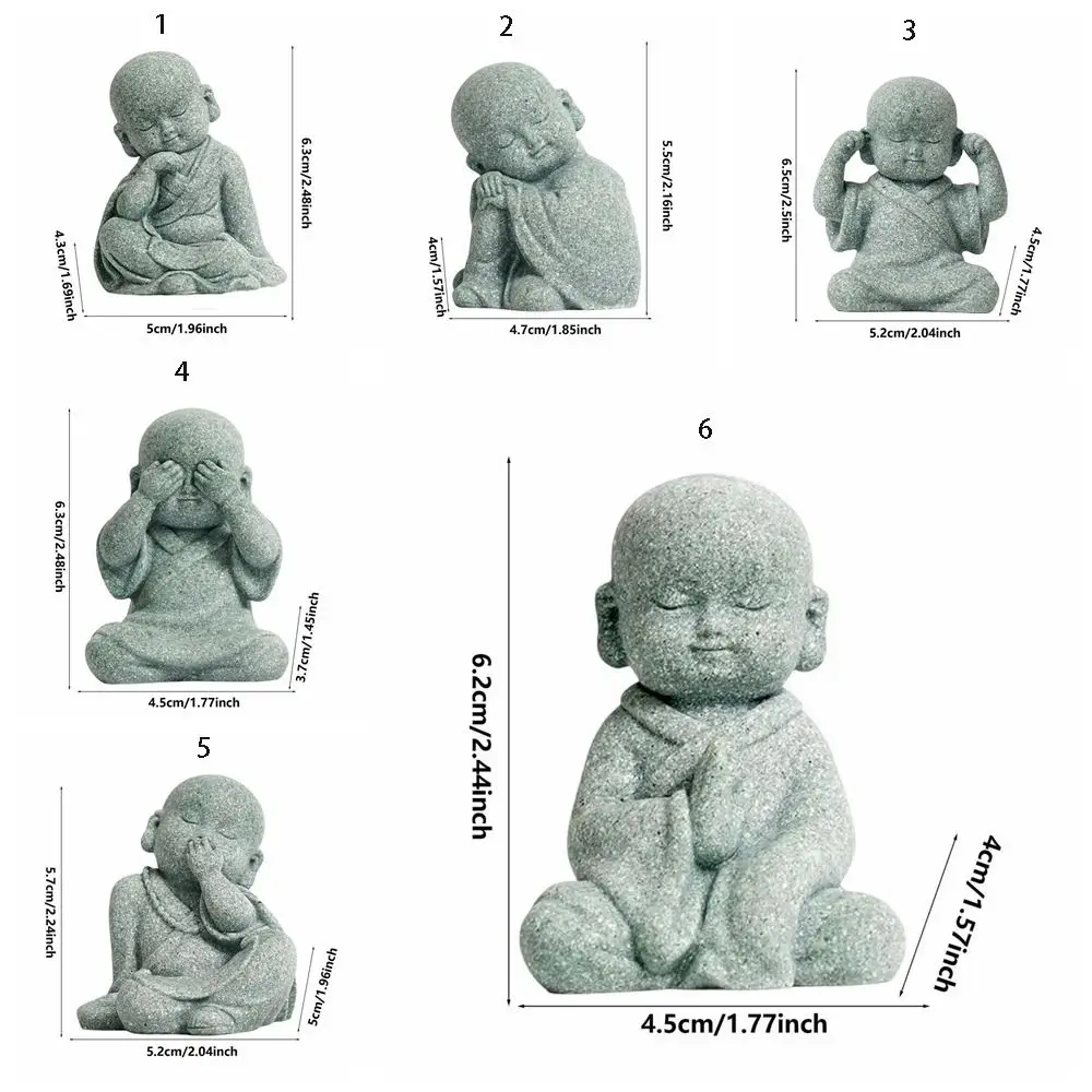 Multiple Styles Cute Little Monk Ornament DIY Chinese Style Mini Bald Monk Green Sandstone Buddha Statue Fish Pond Landscaping