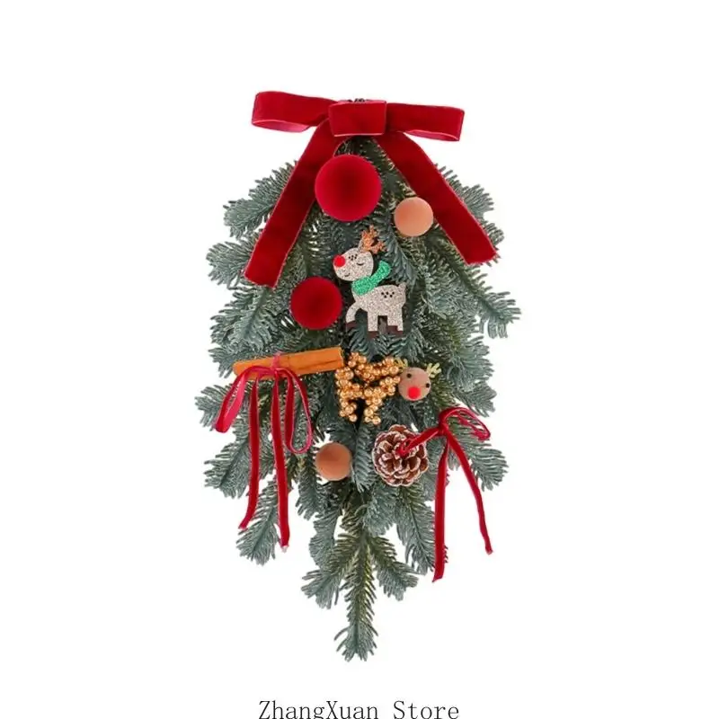 Weihnachtskranz-Hängedekoration für den Eingangsbereich mit Bandbesatz und Winterstil 3XUF – Detail 5