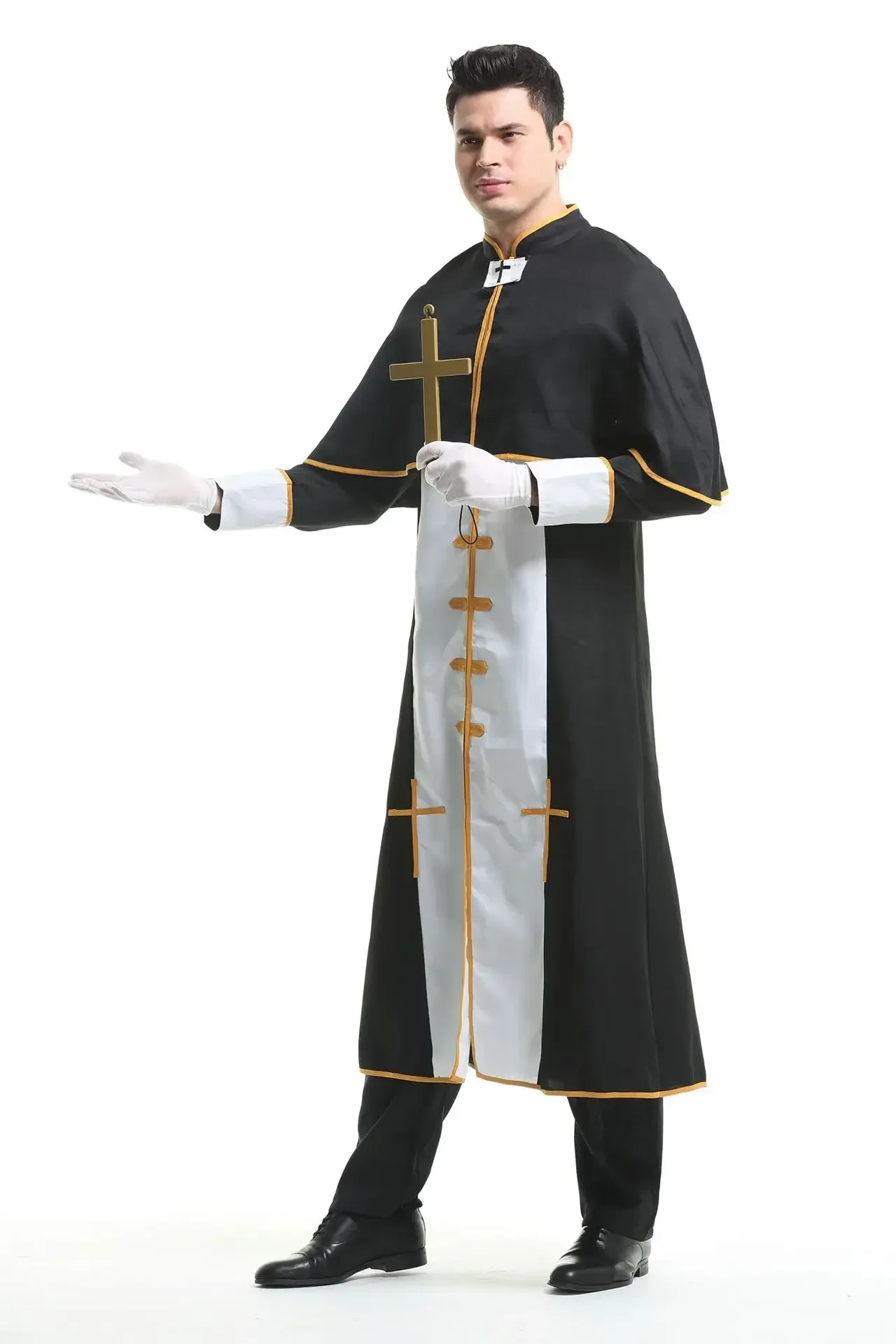 Cosplay prêtre Robe noire Robe de soirée Costume d'halloween pour hommes Cosplay