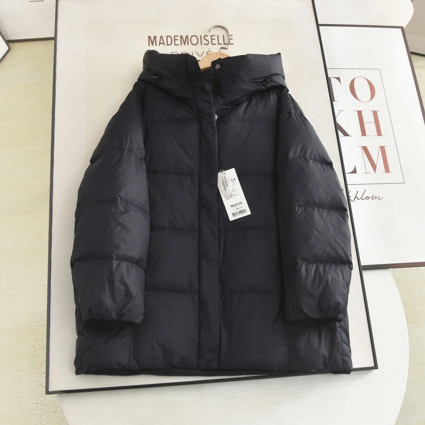 

Теплая повседневная женская пуховая куртка с капюшоном, свободная посадка, универсальная синяя зимняя верхняя одежда, утягивающая молния средней длины