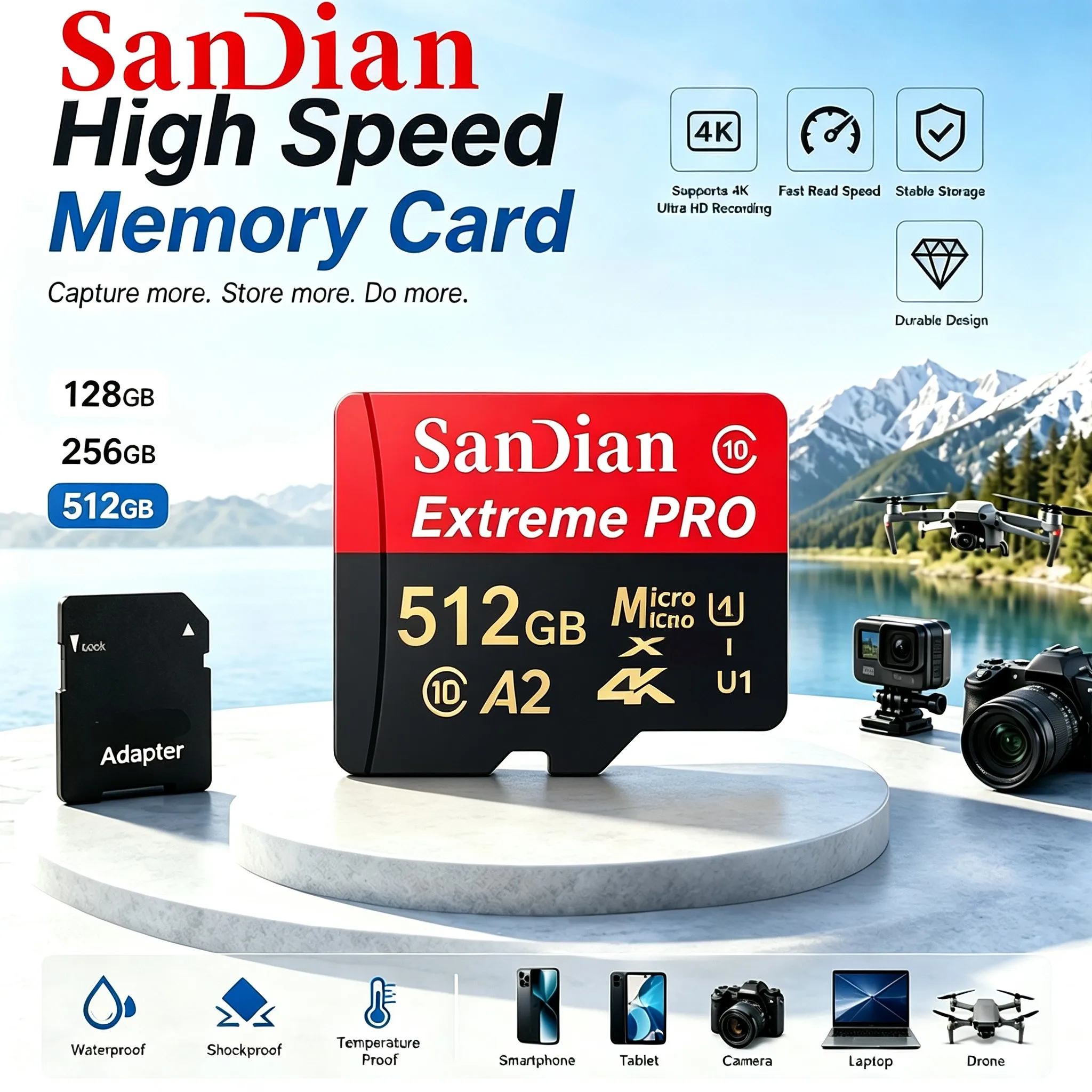 256GB 512GB 32GB 64GB Pro SD Cards Memory Card Micro TF SD Card TF Cards V60 for Tablet/Laptop/Camera/Drone Camera/E-Reader