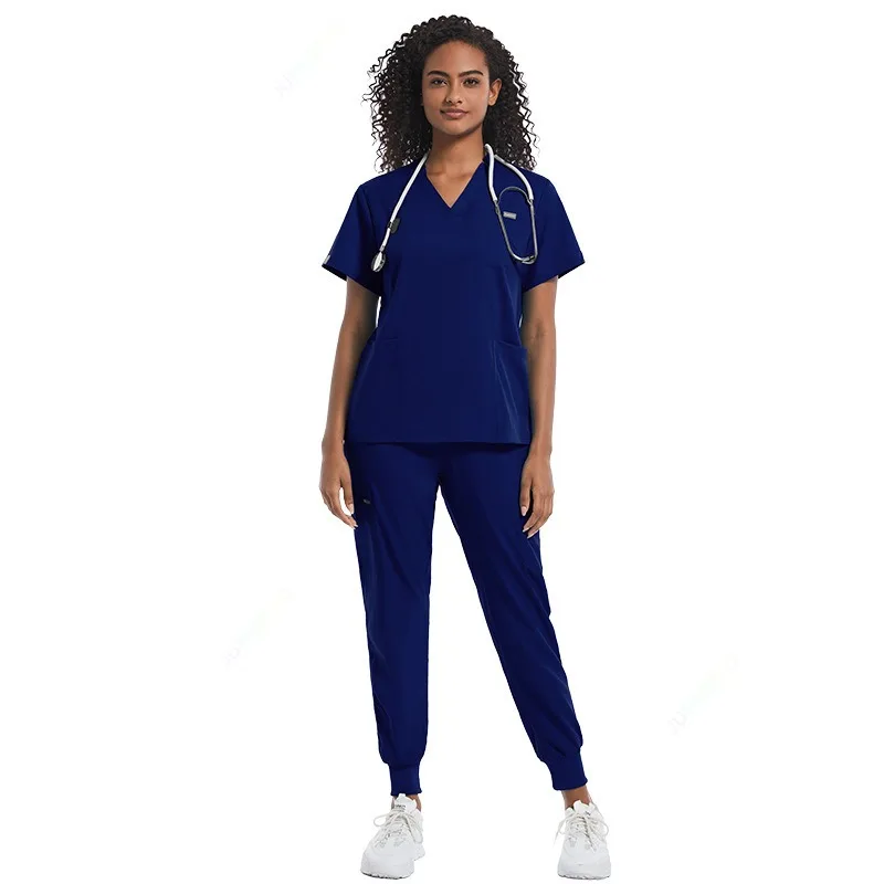 Medical Scrubs Uniform Women Nurse Scrub Set Unisex Pocket Top Zipper Pants 2 Piece Joggers Suits Nursing Operating Room Clothes