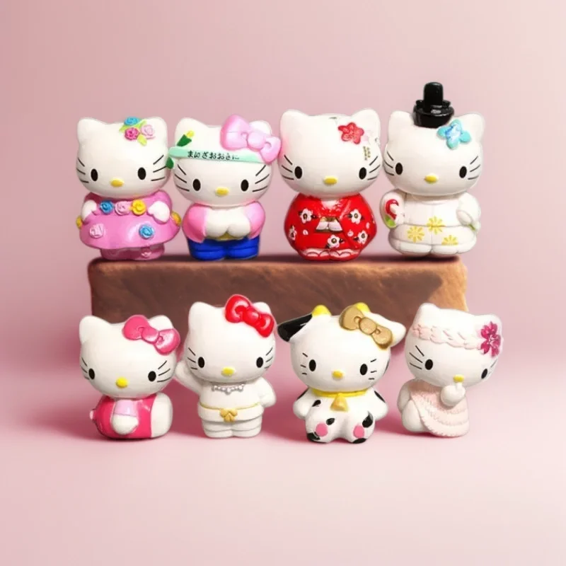 

8Pcs Sanrio Hello Kitty Dolls Toy Anime Figure Kawaii Q Figural Car Desk Cake Decoration Model Children Birthday Christmas Gifts
