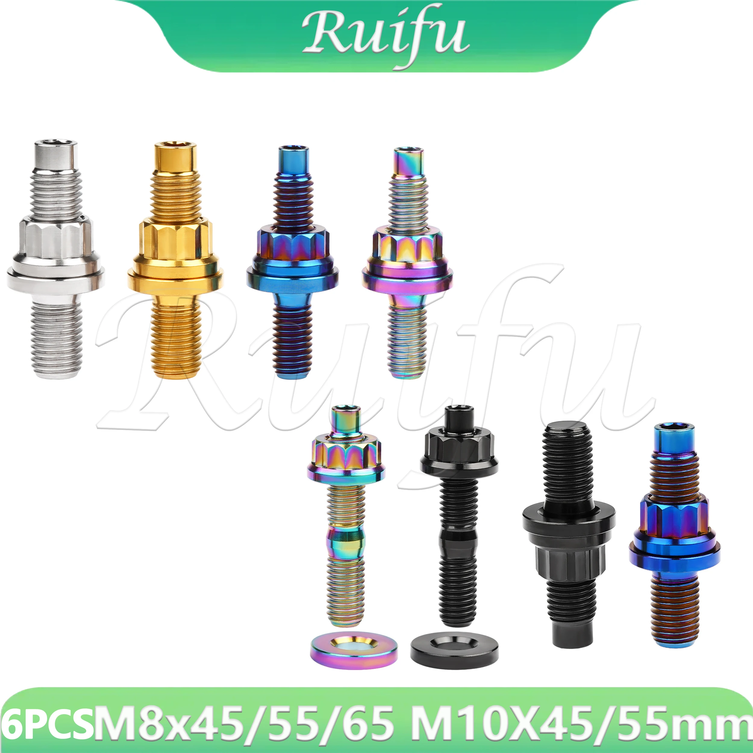 Ruifu  Titanium Bolt  6PCS M8 M10 Pitch 1.25 hexagonal Screws Flange head 12 Points Nuts flat Washers set for motorcycle