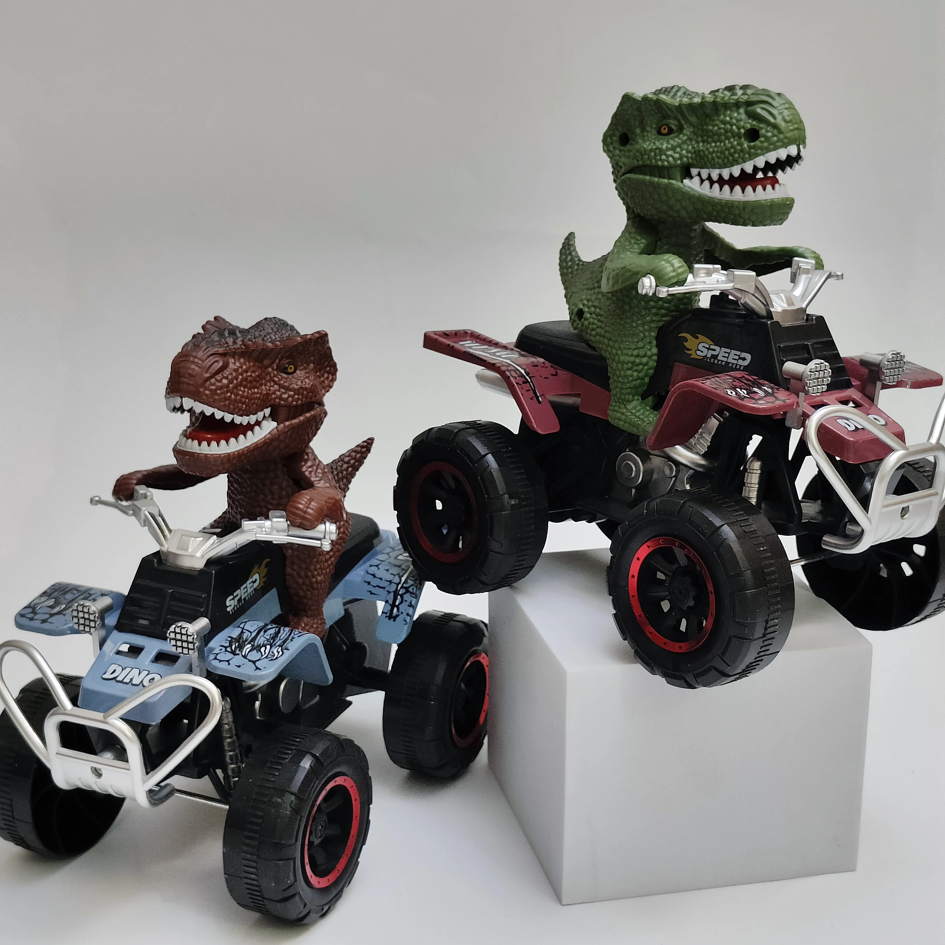 Duurzaam Tyrannosaurus Rex dinosaurus terreinwagenspeelgoed, handmatig push-pull traagheidsactie, geen batterijen nodig, coole traagheid