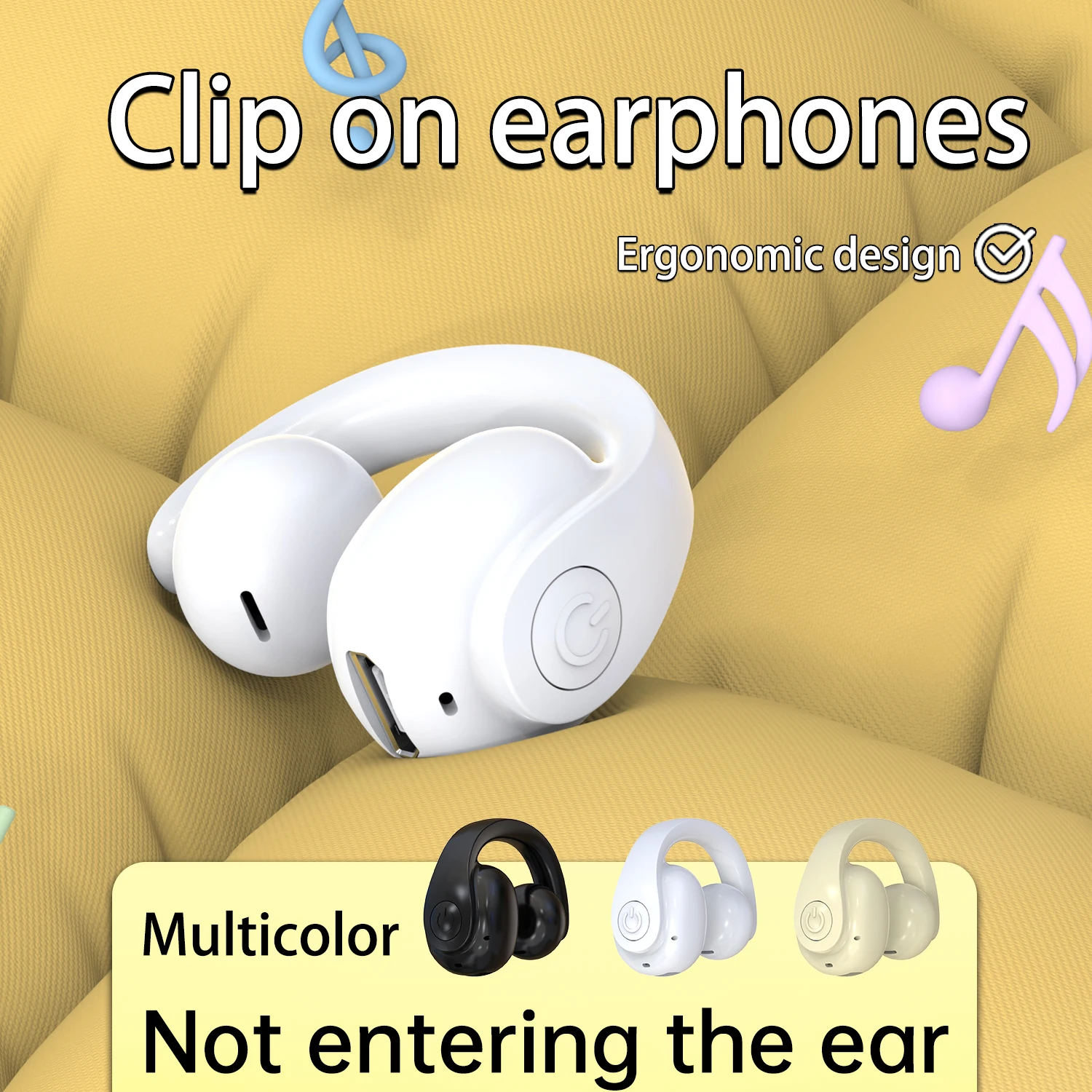 سماعة أذن واحدة لاسلكية للحد من الضوضاء بلوتوث 5.4 مشبك للأذن على سماعات الرأس مقاومة للماء موسيقى رياضية بدون استخدام اليدين