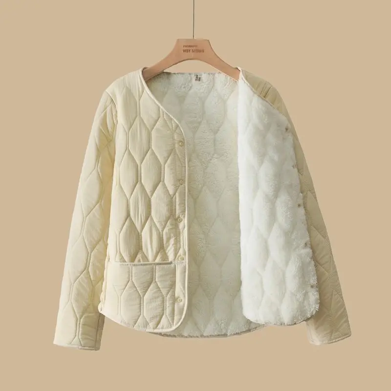 Women's Plus Fleece Lined Quilted Jacket Lightweight Cotton Padded Coat Warm Inner Wear Winter Daily Outwear