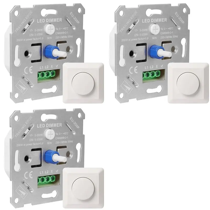 

ABRW-3X LED Dimmer Switch 230V For Dimmable Leds/Halogen 5-200W With White Cover Plate