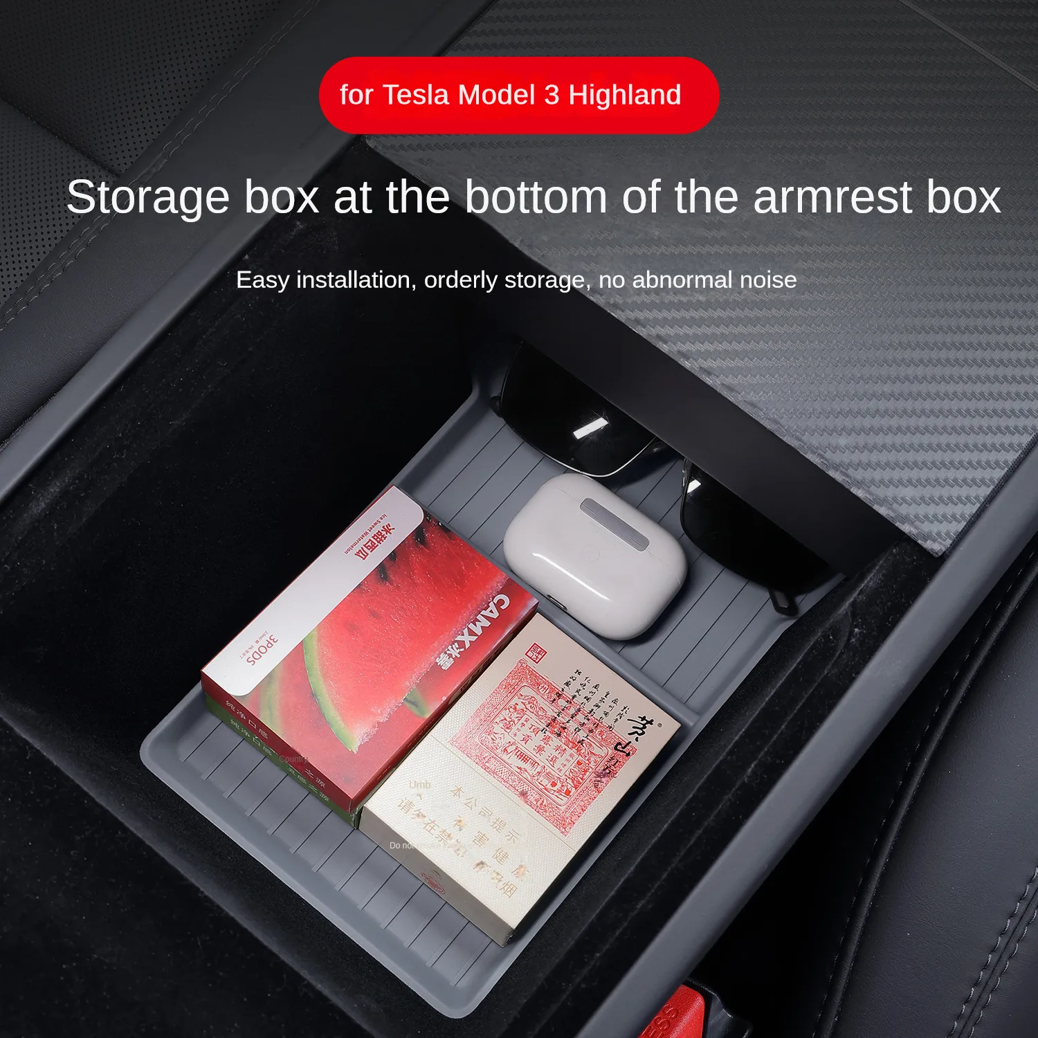 Per Tesla Model 3 Highland Center Console Storage Tray bracciolo Box Organizer tappetino antiscivolo supporto per telefono nuovo Model3 2024 parti