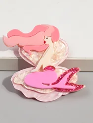 FishSheep Glitter Pink Mermaid Acrylic Big Brooches Pins for Women Resin Cartoon Badges Handmade Clothing Jewelry Accessories