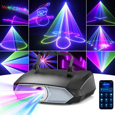 U'King 2W Animation DJ Laser Light DMX APP Control Full Color RGB DJ Light 3D Animation Laser Projector for Christmas Halloween