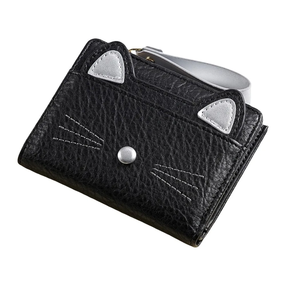 

Portable Short Cat Wallet Multi Card Position Pu Leather Cartoon Wallet Korean Style Snap Student Card Coin Purse Gifts