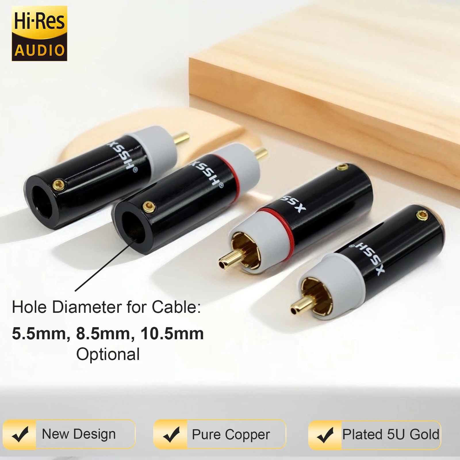 4 Uds Chapado en cobre puro 5U oro RCA Hifi XSSH sonido duradero y claro sistemas Hi-Fi de cine en casa conector de Audio para coche conector Jack