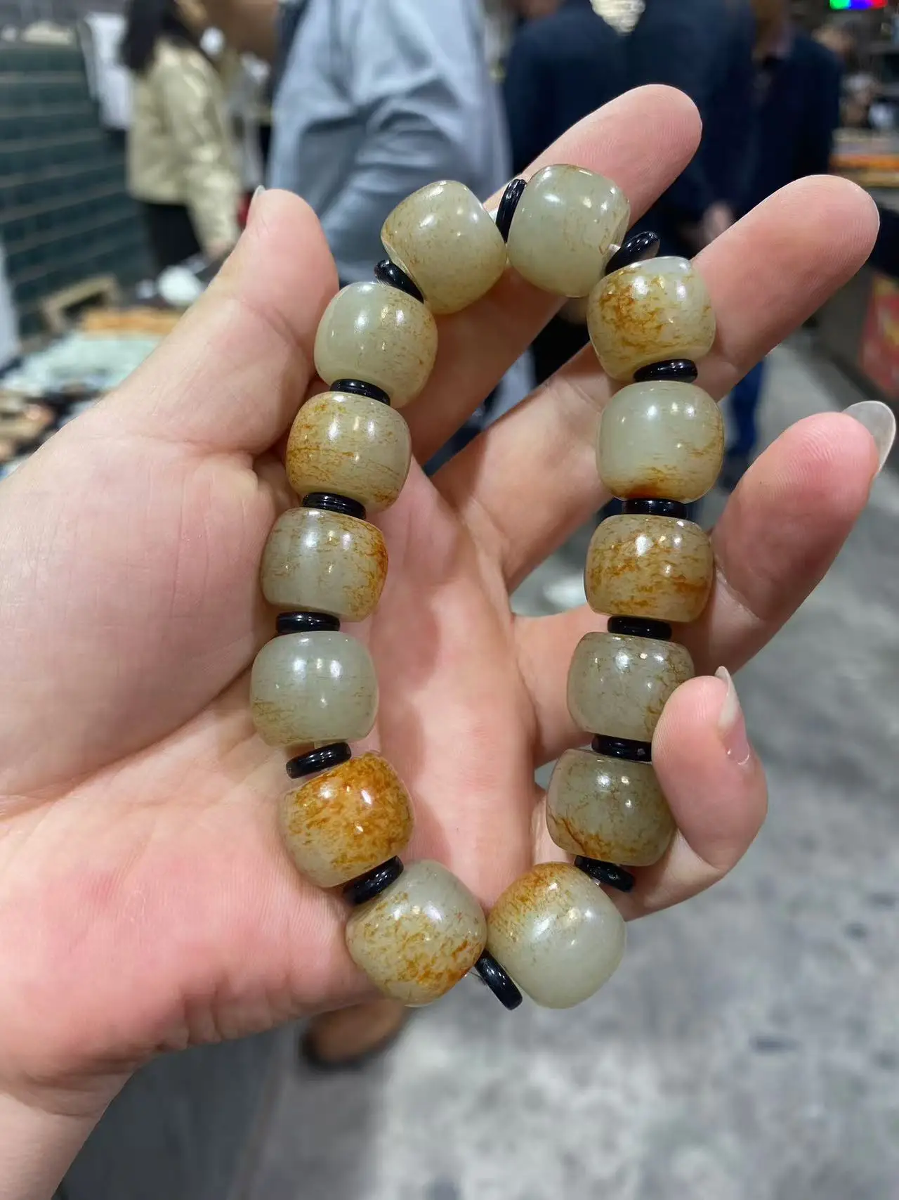Natural Hetian Jade hand string hand carving Bead Bracelet quality Nephrite  jade jewelry bracelets Add certificate