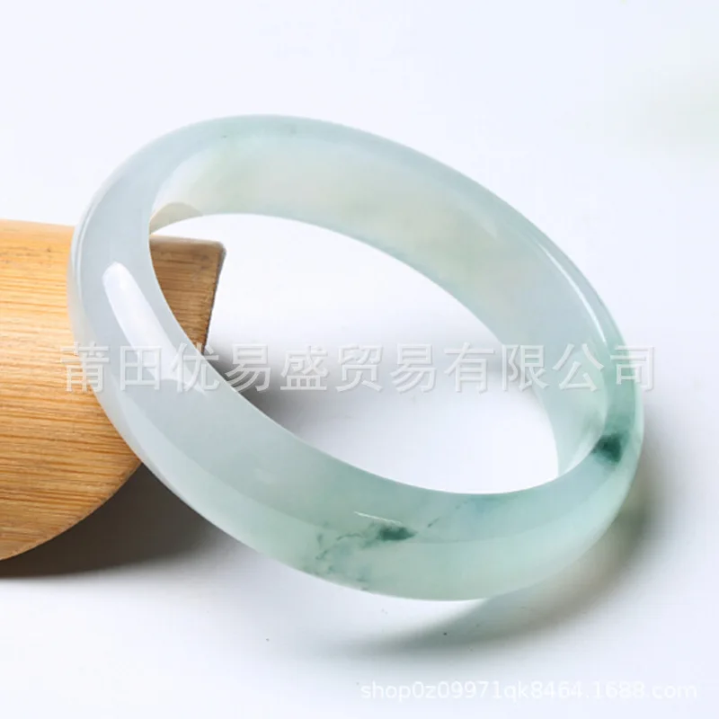 Transparent Ice-like White Background Floating Flowers Light Color Girl Jade Flat Bar Positive Ring round Bracelet