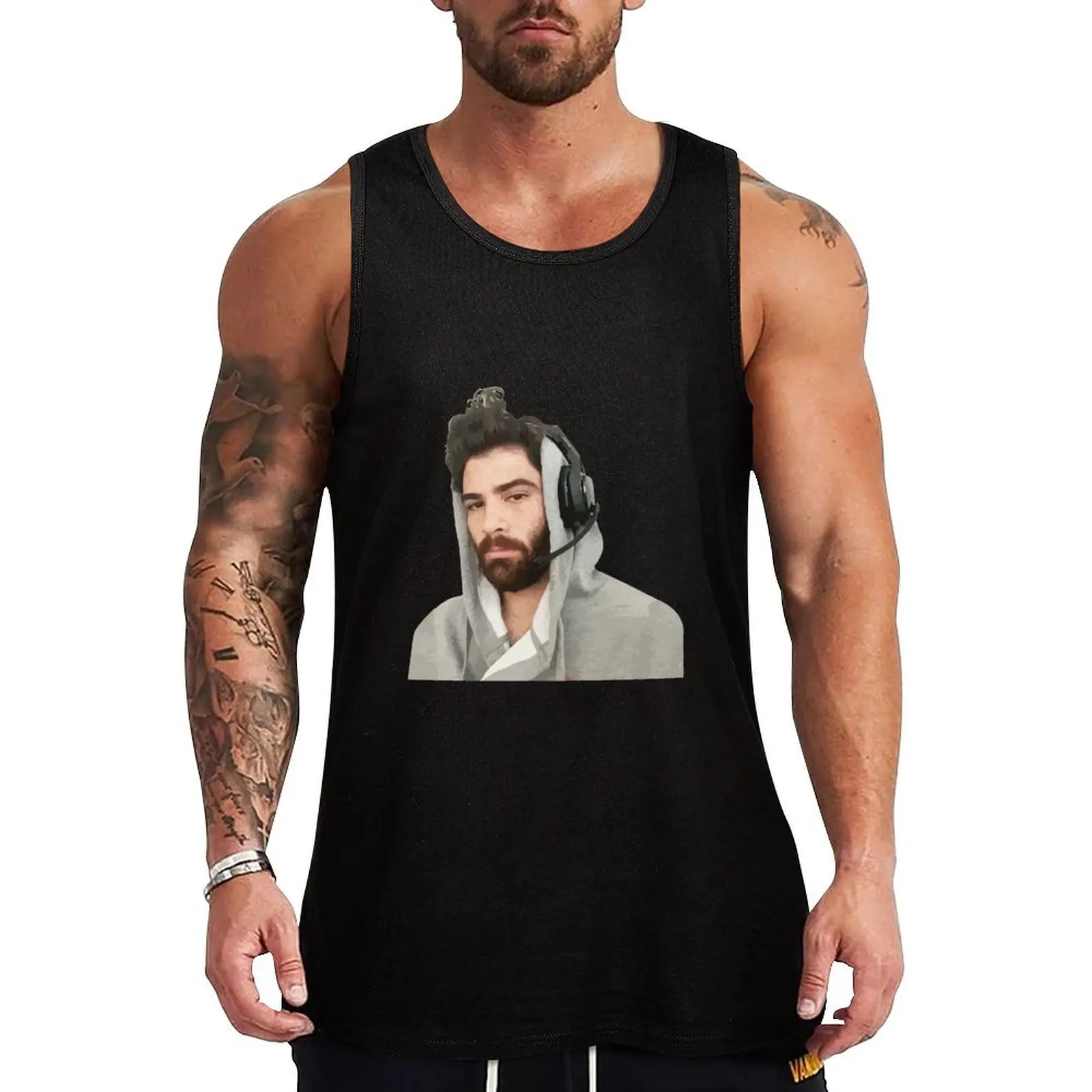 

Hasan Piker Wearing Headphone Tank Top Solid Basic Tank Top Comfort Breathable Sleeveless
