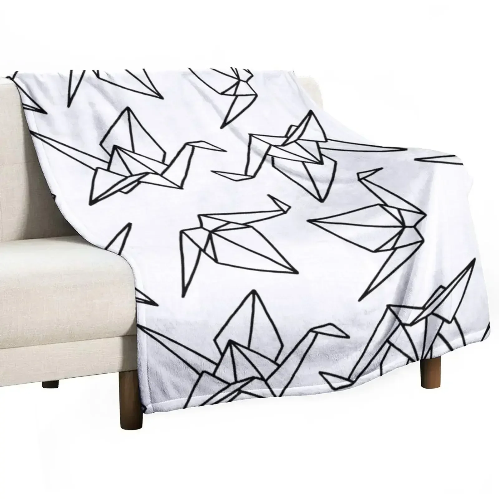 

Origami Cranes || Paper Folding || Black and White || Birds Throw Blanket Custom Travel Furry Soft Beds Blankets