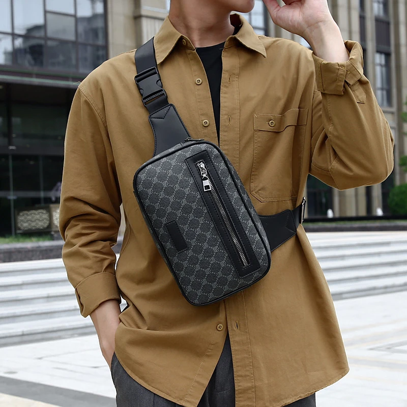 

Fashion square printed leather men's shoulder bag chest bags crossbody bags designer luxury bag kurt geiger bags messenger bag