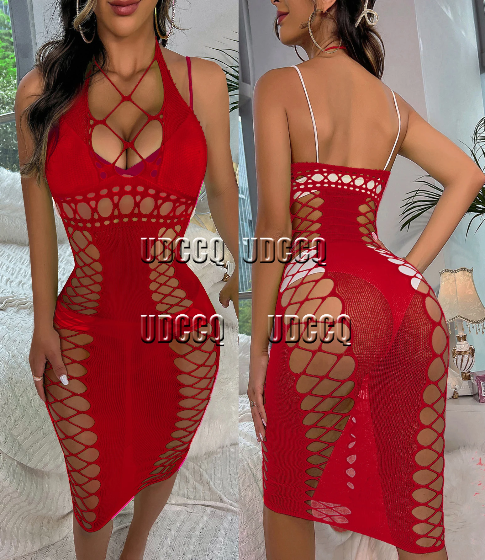 Fishnet sexy Lingerie woman Babydoll apparel Catsuit Underwear Chemises Teddies red Costume sleepwea sexy dress red