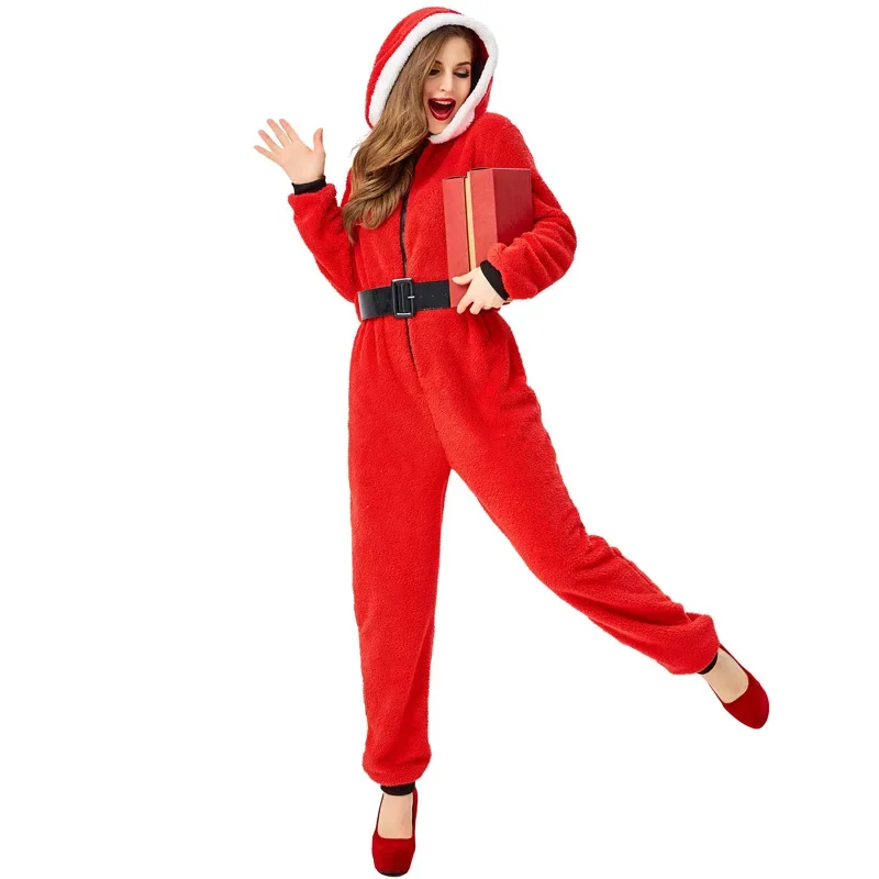 MINISO mujeres niñas rojo Navidad polar lindo mono con capucha de manga larga Santa Claus Cosplay trajes de fiesta de Carnaval disfraces