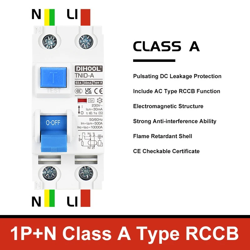 Type A Electromagnetic RCCB Class B 4P 63A Electronic Residual Current Circuit Breaker 2P AC RCBO Air Switch leakage protector