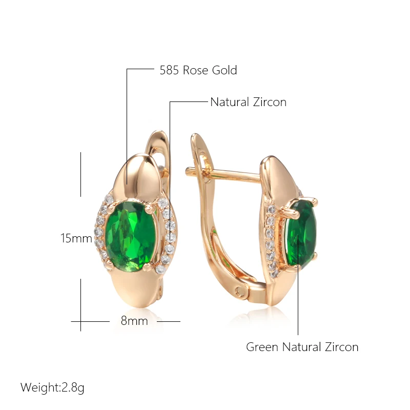 JULYDREAM Emerald Green Oval Zircon Drop Earrings for Women Vintage Jewelry 585 Rose Gold Color Elegant Earrings Accessories