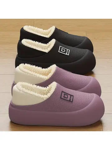 Women's Slippers Winter 2025 New Style Heeled Indoor Home Thick Sole Non-Slip Fleece Lined Warm Slippers for Women