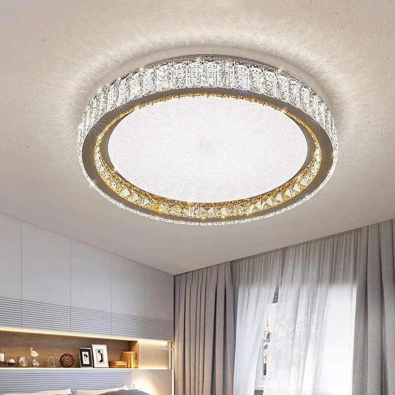 Imagem -02 - Luxo Lâmpada do Teto de Cristal Moderna Decoração Interior Quarto Sala Estar Lustre Dourado Regulável Led Anel Luminária