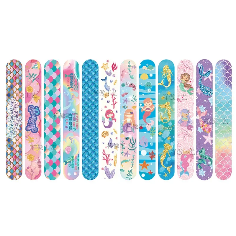 12pcs Little Mermaid Slap Bracelets Girls Gift Under The Sea Shell Bracelets Happy Kids Girls Mermaid Theme Bithday Party Favors