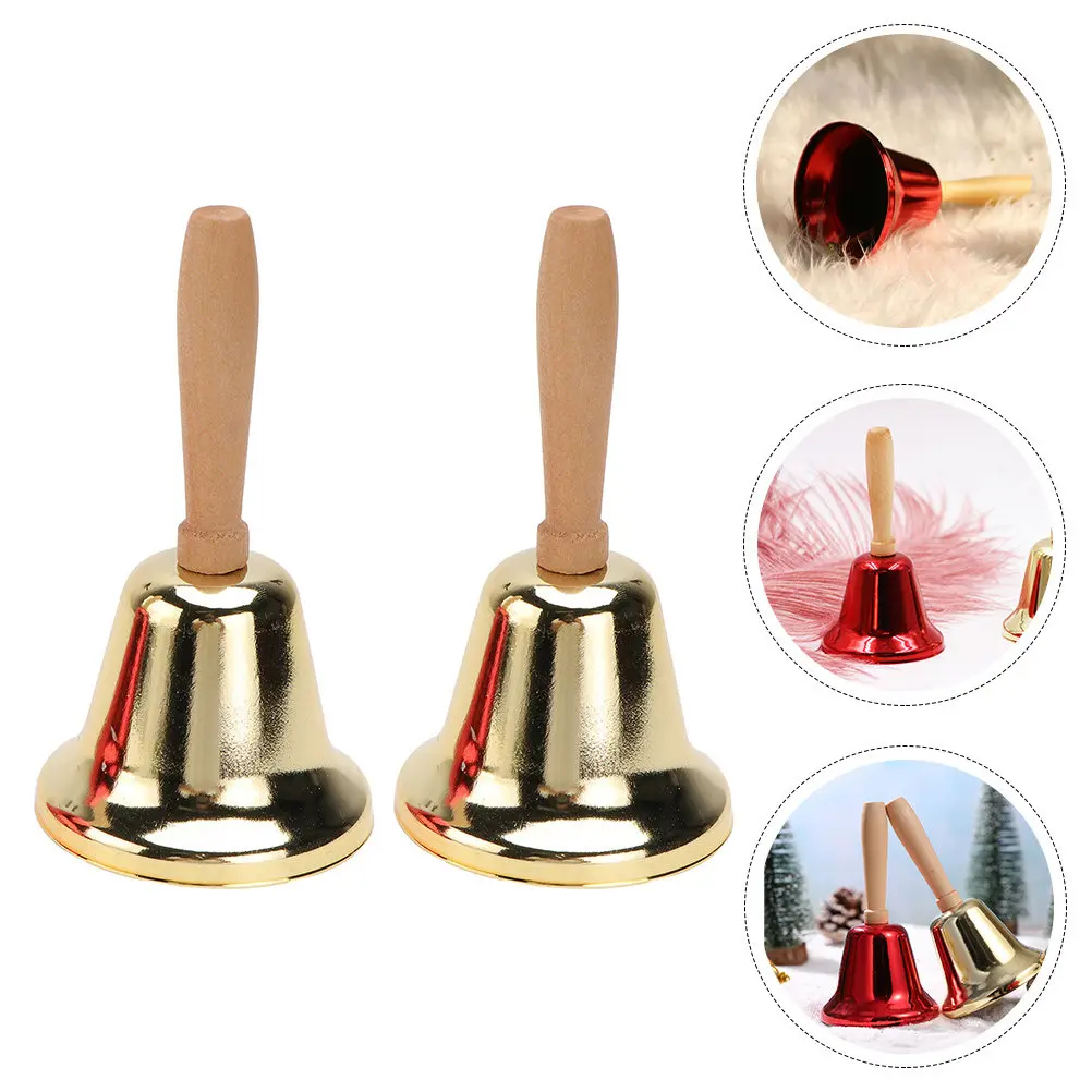 

2Pcs Hand Bells High Quality Wooden Handle Loud Clear Ringtone Metal Ball Christmas Service Party Props Decorative Wedding